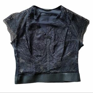 A LA Garconne- Black Lace Mini Crop Top with Satin Back